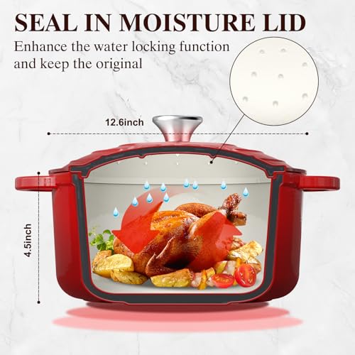 Umite Chef 5QT Red Enamel Cast Iron Dutch Oven with Lid & Cotton Potholders