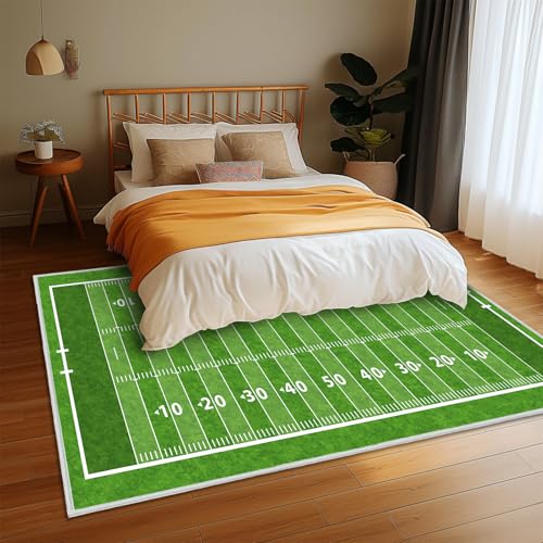 Green 5x7 Football Field Area Rug - Non-Slip Indoor Carpet for Living Room