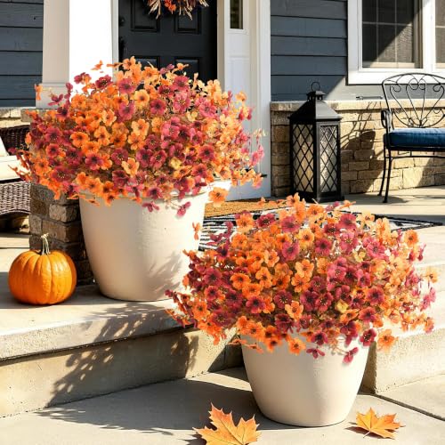 Artificial Fall Flowers 24 PCS Outdoor Plants for Garden & Home Decor - Orange Brown