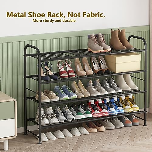 Long Shoe Rack 4-Tier Black Metal Shoe Storage Organizer for Closet Entryway