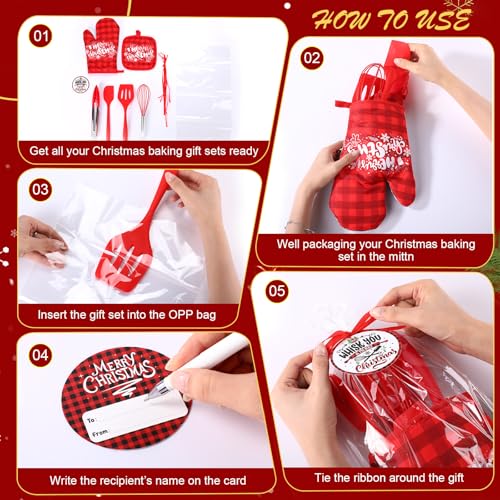 Christmas Baking Set with Oven Mitts Pot Holders Silicone Utensils & Gift Cards