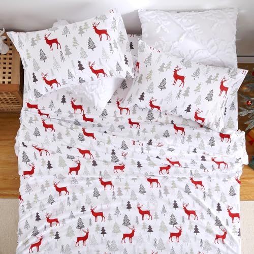 CAROMIO Christmas King Microfiber Bed Sheet Set with Gray Fitted Sheet 16" Pocket