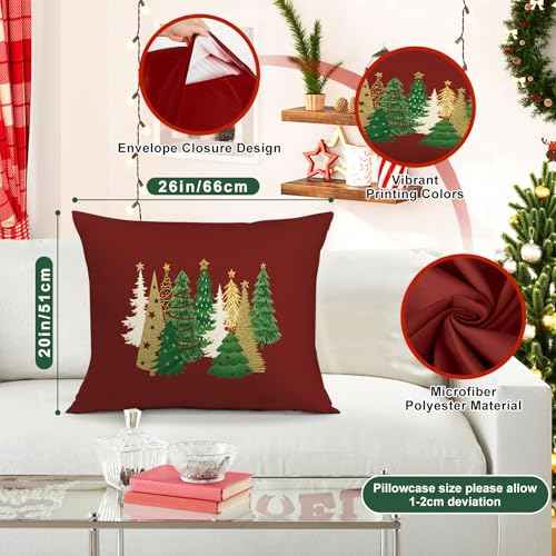 Lanpn Christmas Standard Pillowcase 20x26 Set of 2, Red Green Decorative Lumbar Pillow Cases 20 x 26 Long Rectangle Standard Shams Throw Bed Pillow Covers Xmas Cushion Cover 2 Pack