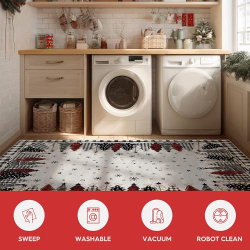 Artoid Mode 5x7 ft Watercolor Buffalo Plaid Christmas Rug - Black & White Winter Home Decor