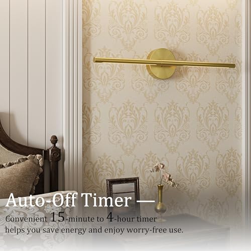 24-Inch Battery Operated Wall Sconce Set of 2 - Gold, 350° Rotating Lamp, Cordless Rechargeable, Dimmable & Remote Control