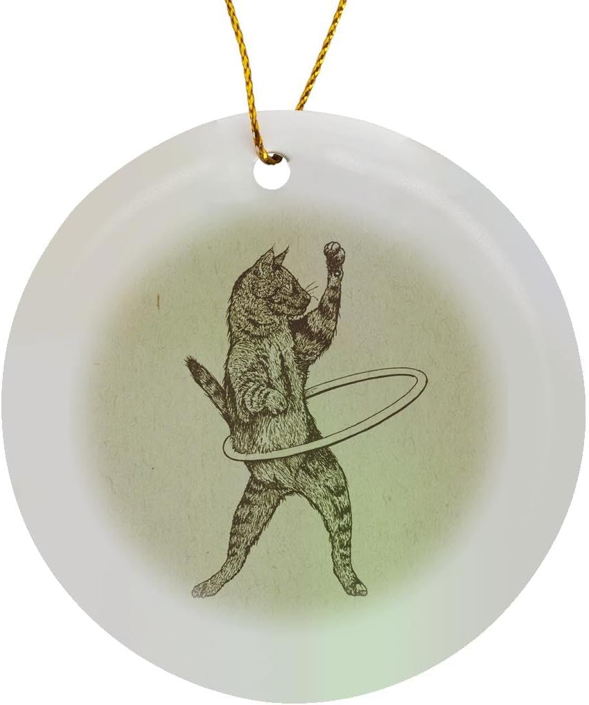 Hula Kitty Snowflake Ornament - 3-Inch Porcelain Cat Hooping Design