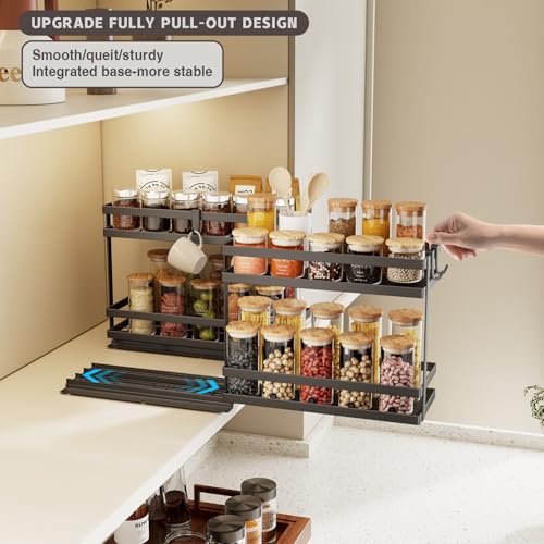 Magheo 4 Pack Black Pull Out Spice Rack Organizer for Cabinets - Metal 2-Tier Slide Storage
