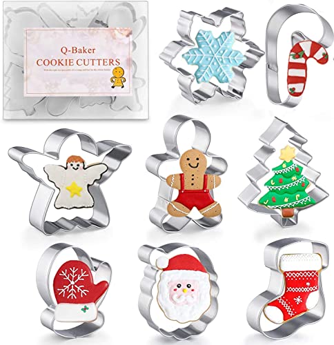 Q-BAKER 8-Piece Stainless Steel Christmas Cookie Cutter Set with Holiday Shapes