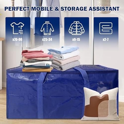 40 Gallon Heavy Duty Moving Storage Bag with Zipper Handles Dark Blue - 8 Pack