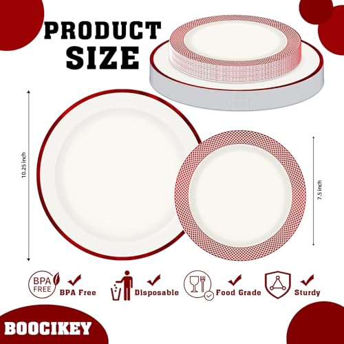 Boocikey Red & White Christmas Disposable Plates Set - Holiday Dinnerware for 20 Guests