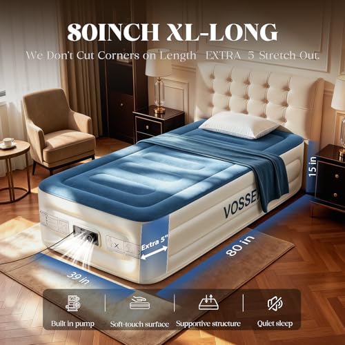 Blue Twin XL Air Mattress with Built-in Pump - 15 Inch Height, 500lb Capacity
