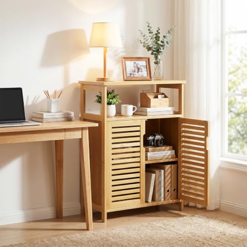 Bamboo Freestanding Bathroom Floor Storage Cabinet with Doors & Shelf - Variation of THIS listing