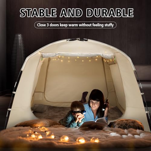 Queen Bed Tent Canopy for Adults & Kids Blackout Sleep Tent - Khaki