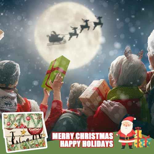 Merry Christmas Joy to The World Door Cover Xmas Balls Decorations Pine Cone Christmas Backdrop Banner Holiday in July Background Banner for Front Door Xmas Party Decor