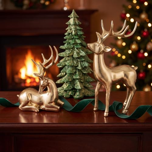 LTXHOMMO Christmas Reindeer Figurine Set of 3 - Gold Standing Holiday Decor