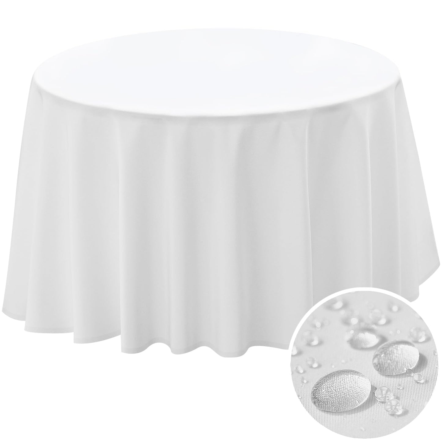 BYDOLL Table Cloth 60 Inch Round Tablecloth Fits Max50 Inch Diameter Table Top,White Polyester Washable Wrinkle-Free Spillproof Tablecloth for Party Patio Cover