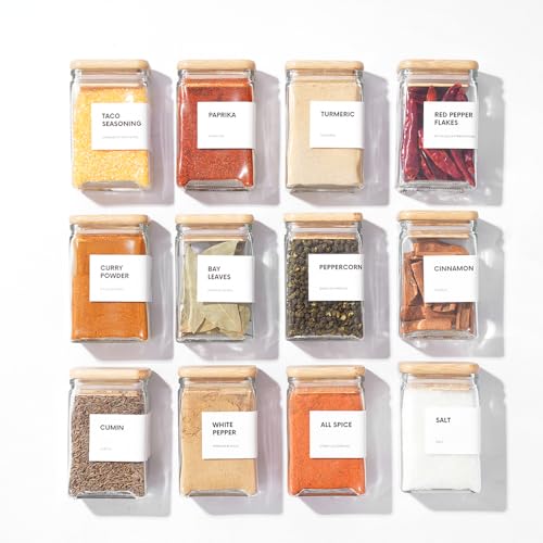 White Glass Storage Jars with Bamboo Lids - 4oz, Set of 12 - Airtight Spice, Candy & Tea Canisters