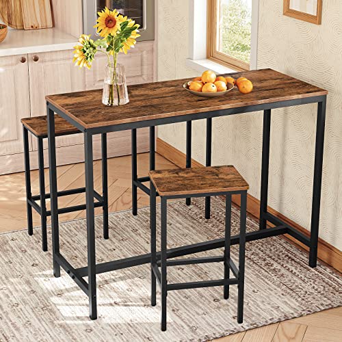 MAHANCRIS Rustic Brown & Black 25.8-Inch Industrial Bar Stools Set of 2 with Footrest