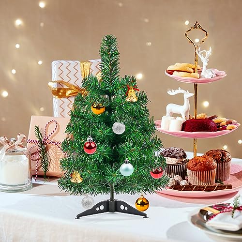 17.7Inch Artificial Christmas Tree Green Tabletop Christmas Tree with Plastic Stand Mini Xmas Pine Tree for Indoor Outdoor Holiday Home Decoration