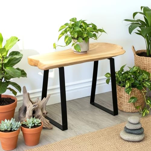 WELLAND Live Edge Cedar Entryway Bench with Metal Legs, 28" Cedar Bench