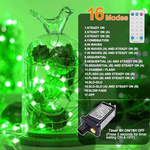 LAMPHOME Fairy Lights Plug in, 33Ft 100 LEDs Waterproof Twinkle Firefly Lights, Adaptor Included, Starry String Lights for Wedding Indoor Outdoor Christmas Patio Garden Decoration, Green