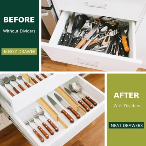 Bamboo Drawer Dividers 6 Pack Adjustable Organizer for Kitchen & Office