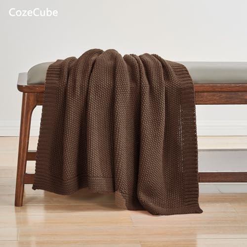 Dark Brown Seed Stitch Throw Blanket 60x80 Inches - Farmhouse Decor