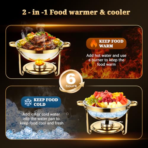 Aerovithera 4-Pack 5qt Chafing Dishes Stainless Steel Food Warmer Set with Gold Stand