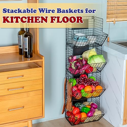 4 Pack Wall Mount Wire Basket Organizer - Extra Large Black Storage Bins with Chalkboards