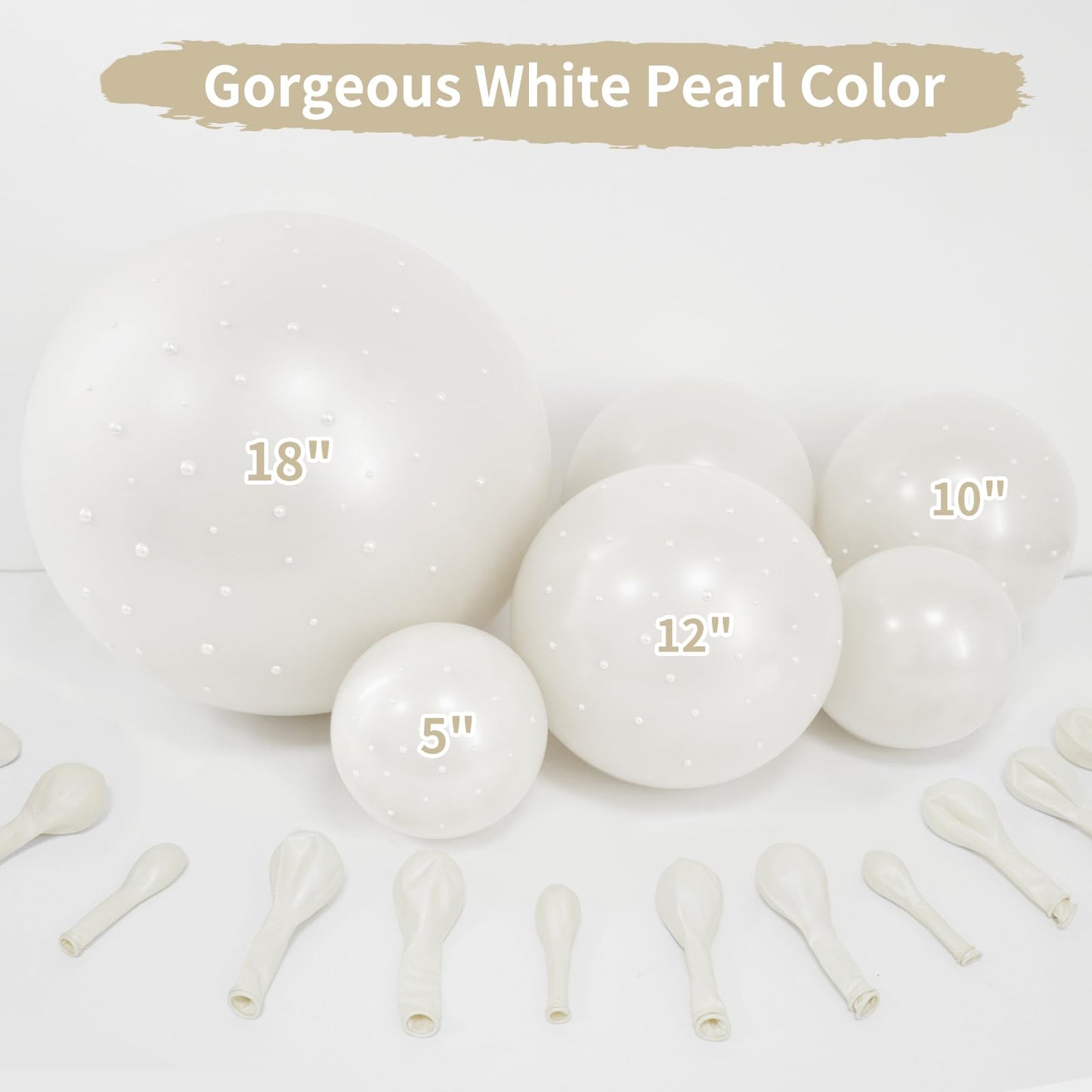 JZCZOEB Double Stuffed Pearl White Balloons Different Sizes 116Pcs 5/10/12/18 Inch White Balloons Arch Garland Kit with Pearl Stickers for Wedding Bridal Shower Birthday Baby Shower Birde to Be