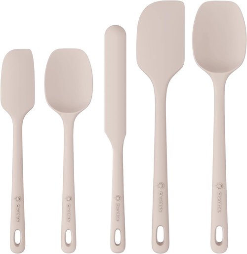 ChefAide Silicone Spatula Set - 5 Pieces, Ergonomic Grip, Heat Resistant Up to 600°F, Food Grade Rubber