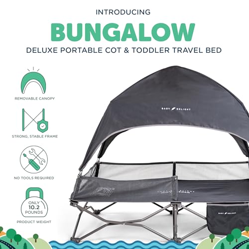 Baby Delight Go With Me Bungalow Deluxe Portable Toddler Travel Cot Grey