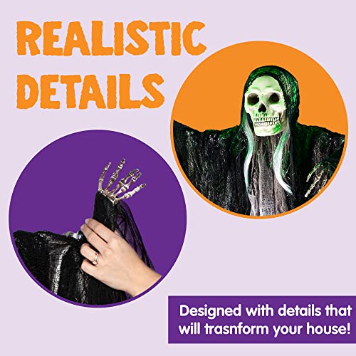 3-Pack Hanging Grim Reaper Skeleton Halloween Decorations - 31.5”, 53”, 31.5” | Outdoor Horror Props
