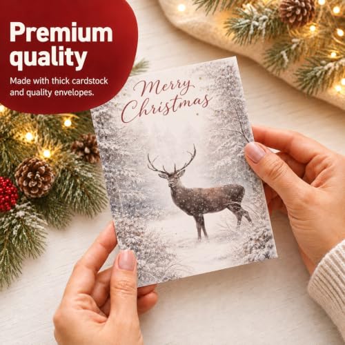 20 Pack Christmas Greeting Cards Bulk Set with Winter Animal Forest Scenes – Eco-Friendly, Made in UK