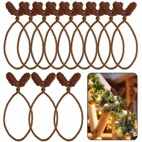 DERAYEE Christmas Garland Ties, 12Pcs Decorative Twist Ties Reusable and Flexible Ties for Banisters, Xmas Home Decorations Christmas Craft Wrapping (17 Inch, Brown)