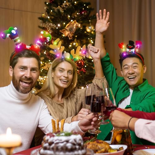 8 Pcs Light Up Christmas Headbands with LED Lights for Holiday Parties