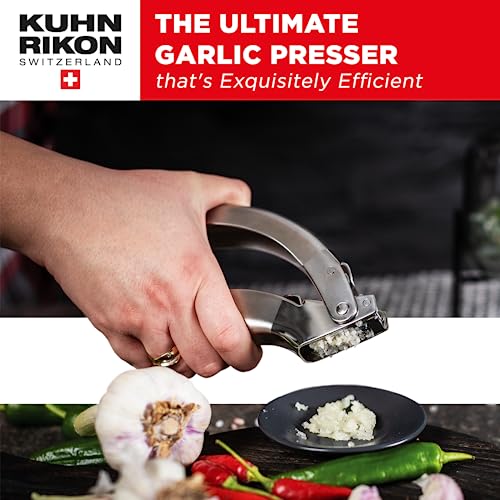Kuhn Rikon Epicurean Garlic Press Stainless Steel - Effortless, Easy Clean, 6.5 Inch