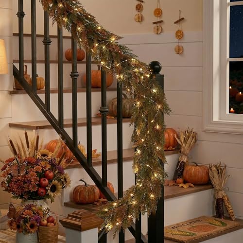 9ft Artificial Norfolk Pine Garland for Fall Decor - Brown & Green, Fall Wreath