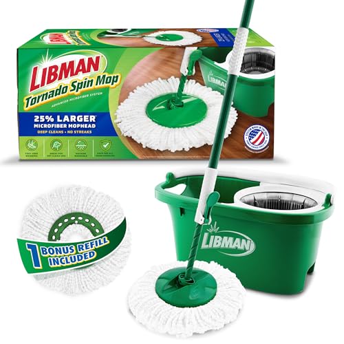 Libman Tornado Spin Mop System with Bucket & Wringer - Spin Mop Plus 1 Refill