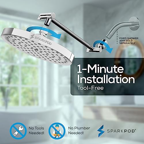 SparkPod 8-Inch Round Rain Shower Head with 11-Inch Adjustable Chrome Shower Arm