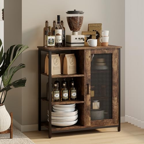 Rustic Brown Coffee Bar Cabinet with Adjustable Shelves and Door - 27.5" W