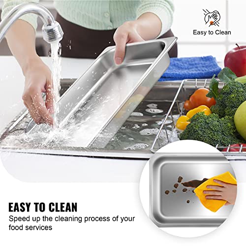 VEVOR 6 Pack Full Size Stainless Steel Hotel Pans, 2.5 inch Deep