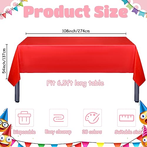 40 Pack Colorful Disposable Plastic Tablecloths 54x108 Inch for Parties & Events
