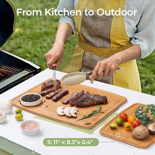 Keechee Bamboo Cutting Boards Set of 2 - Medium & Small Dishwasher Safe Wooden Chopping Boards with Juice Groove