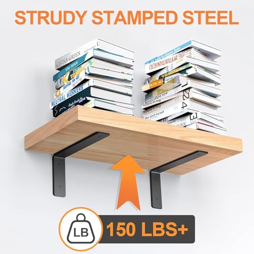 Heavy Duty 10 Inch Shelf Brackets - Black 6 Pack Wall Mounting Supports with Hardware