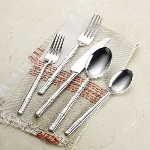Hampton Forge Bamboo 20-Piece Flatware Set for 4 - Modern Stainless Steel Cutlery