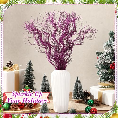 Lyrow 30Pcs 17in Purple Glitter Dragon Whisker Branches - Christmas Vase Filler