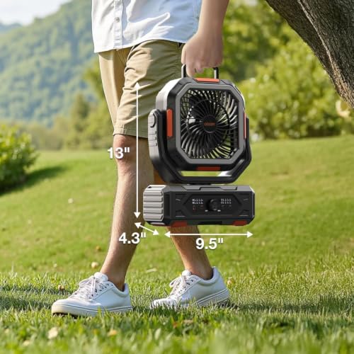 OGERY 30000mAh Portable Rechargeable Camping Fan with Remote & LED Lantern – Black & Orange