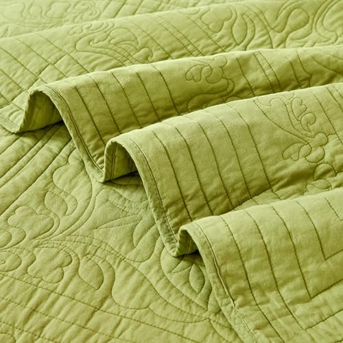 Olive Green 100% Cotton Quilt Set King Size 106x98 with 2 Shams