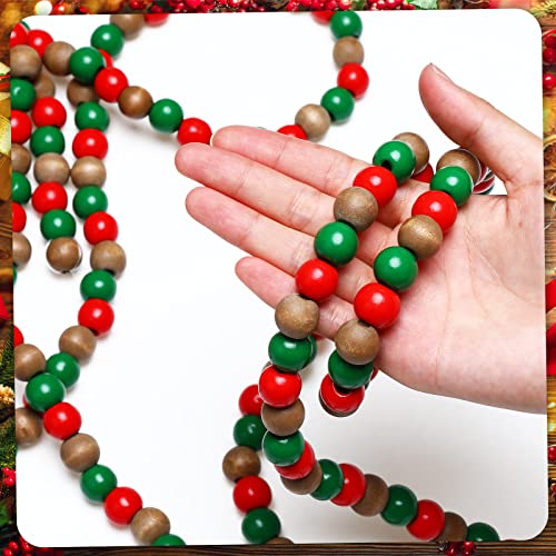 16ft Wooden Bead Garland Christmas Decor Red & Green Tree Ornament